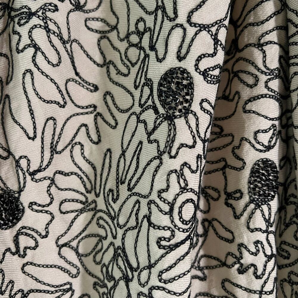 Vintage Carlisle Embroidered Line Art Linen A Line Beige Midi Skirt Size 14 - Picture 10 of 11